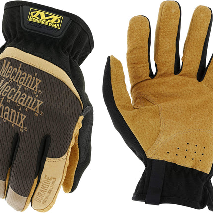 Mechanix Wear Fastfit Leather Gloves - Abrasion Resistant Gloves for Hand Safety - Breathable - Secure Fit - Two-Piece Palm - Machine Washable - Brown/Black - Large