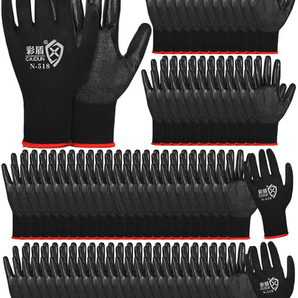 Potchen 72 Pairs Gardening Work Gloves Bulk for Men Women, Rubber Coated Garden Multipack Safety Construction Glove (Black)