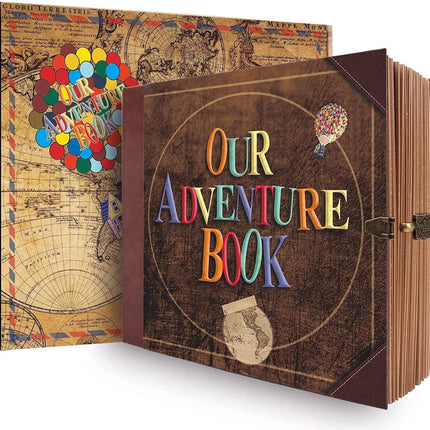 JIMBON Our Adventure Book Scrapbook Photo Album Retro Style Embossed Letter Cover Travel Diary Journal Scrap Book Kit For Couples,Memory Book For Anniversary Wedding