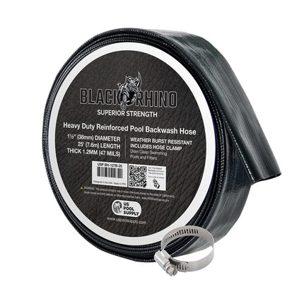 U.S. Pool Supply Pool Backwash Hose 1 1/2 Inch Diameter x 25 Feet - Discharge Hose for Pump, Sand Filter & Sump Pump Hoses - Burst Resistant Lay Flat Drainage Hoses for Inground & Above Ground Pools