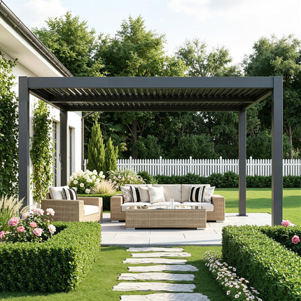 MELLCOM 10x12 Louvered Pergola Adjustable Roof Weatherproof