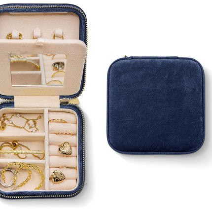 Benevolence LA Plush Velvet Jewelry Box | Travel Jewelry Case Organizer with Mirror | Featured in Oprah's Favorite Things | Best Gifts For Daughter, Girlfriend, Mom | Gifts For Her - Navy Blue