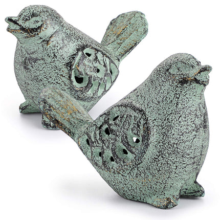 OwnMy 2 Cast Iron Green Bird Sculptures Outdoor Indoor Small Birds Statues
