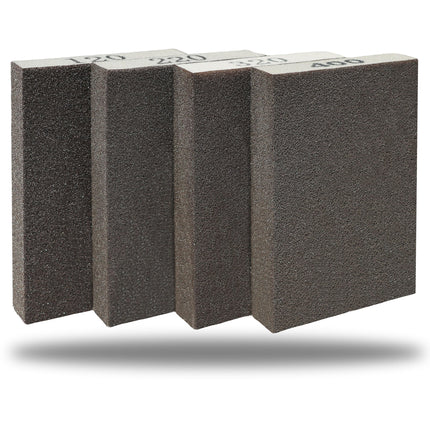 4 Pack Hand Sanding Sponge Set -120 220 320 400 Grit- Coarse Medium Fine Grit Sanding Block, Sander Sponges for Wood-Working Drywall Metal, Washable and Reusable Sponge for Rust Removal Polishing