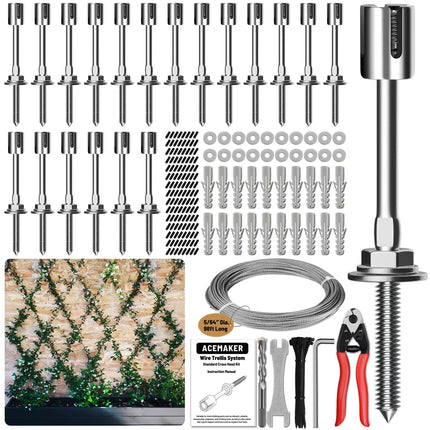 Acemaker Wire Trellis Kit, 20-Set 5/64” Crosshead with Cutter & 98ft Cable