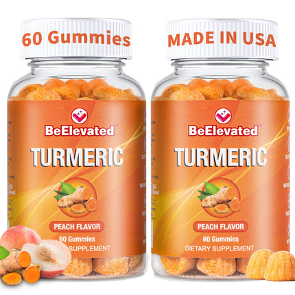 BeElevated Turmeric and Ginger Supplement Gummies – Vegan and Non-GMO Peach Flavor Curcumin Gummies with Black Pepper for Adults – 60 Gummies per Bottle (Pack of 2)
