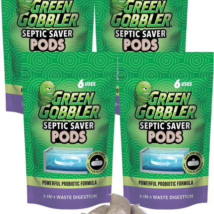 Green Gobbler Septic Tank Treatment Packets - Natural Bacteria to Prevent Costly Septic Issues, Back-Ups, Foul Odor (24 Pods) Pod: Color May Vary