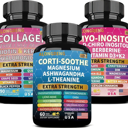 ALongDeng She Shines Set - Ultimate Women's All-in-One Supplement with Corti-Soothe, Myo-Inositol, Collagen & Extra Strength Ingredients