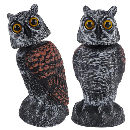 Hausse 2 Pack Fake Owl Decoys to Scare Birds Away, Rotating Head Plastic Owl Bird Deterrents, 10.6 Inch Height Bird Scarecrow Nature Enemy Horned Pest Repellent for Outdoor Garden Yard