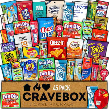 CRAVEBOX Snacks Variety Pack, 45 Count Snack Box Halloween Care Package