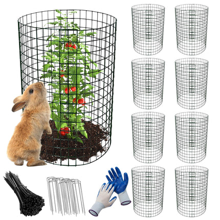 8 Pack 13.8x12 inch Plant Protector, Wire Garden Cages with Stakes & Ties