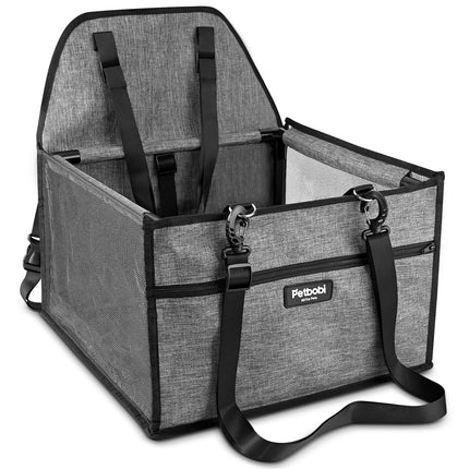 Petbobi Dog Car Seat - Puppy Car Seat for Small Dogs and Cats up to 20 lbs - Pet Car Seats with PVC Frame & Cationic Fabric - Perfect for Safe and Cozy Travel - Breathable Mesh, Storage Bag - Grey