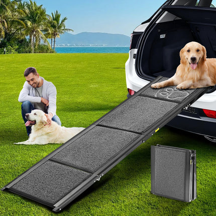 Zendova Dog Ramp for Car 63" Long & 17.3" Wide Portable Dog Ramps for Large Dogs with Non-Slip Rug Surface Dog Car Ramp for SUV Car & Truck, Outdoor Pet Ramp Folding Dog Ramp Up to 250LBS