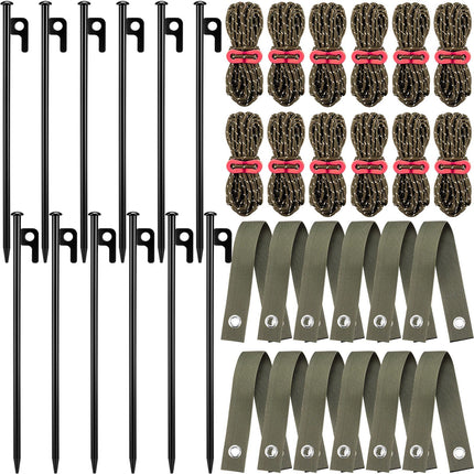 Sintuff 36 Pcs Heavy Duty Tree Stake Kits Stake and Support for Young Leaning Tree Anchor Straightening Kit, 15.8'' Support Straps, 11.8'' Steel Stakes, 13.12ft Rope Against Bad Weather(Army Green)