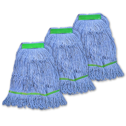 Super Clean Planet Heavy Duty Mop Head Refill (3-Pack) – Industrial Blue Cotton, Looped-End Wet Mop Heads for General, Commercial, Janitorial & Floor Cleaning