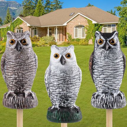 Fake Owl Decoy to Scare Birds Away, Plastic Garden Owl Scarecrow for Garden, Waterproof Owl Statue for Courtyard Orchard Doorway Roof Owl Decor 3 Pack