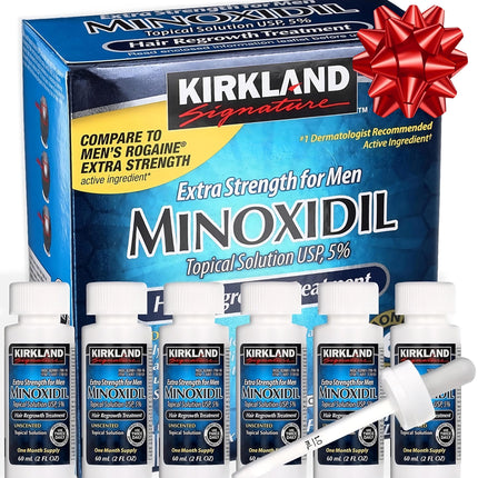 Minoxidil Liquid Extra Strength Hair Regrowth Treatment for Men, 5% Topical Solution, 6 Months Supply - Dropper Applicator and Bonus Free Instructional Guide Included