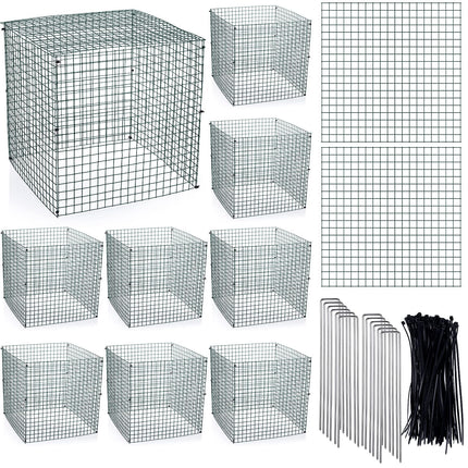Zubebe 10 Pack Small Wire Plant Protectors Square Plant Protectors from Animals Mesh Cage Chicken Wire Cloche for Shrubs with Ground Stakes and Nylon Ties(Thickness 1mm,Dark Green)
