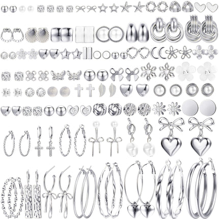 75 Pairs Gold Stud Earrings Set for Women, Trendy Hypoallergenic Pearl Cubic Zirconia Multiple Piercings Earrings Packs, Stud Hoops Earrings for Gift Jewelry