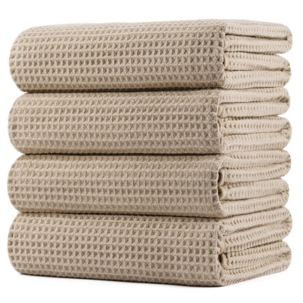 POLYTE 430 GSM Microfiber Oversize Quick Dry Lint Free Bath Towel, 60 x 30 in, 4 Pack (Waffle Weave)