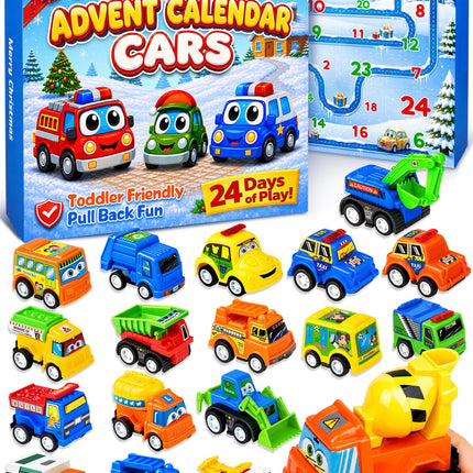 Advent Calendar 2026 for Kids Toddlers, 24 Days Pull Back Car Toy Gift Set
