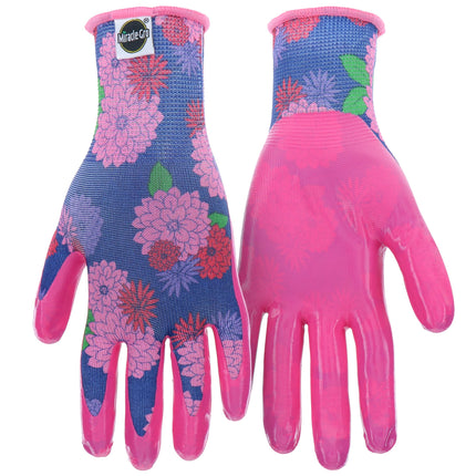 Miracle-Gro Women's Nitrile Coated Grip Floral Pattern Gardening Work Gloves 3-Pack, Extreme Comfort, Excellent Grip, Water Resistant, Pink/Purple, Medium, (MG37126/WML)