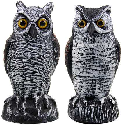 Hausse 2 Pack Fake Horned Owl Bird Scarecrow Decoy 10.5 Inch Height, Plastic Deterrents, Halloween Decoration, Nature Enemy Pest Repellent for Outdoor Garden Yard