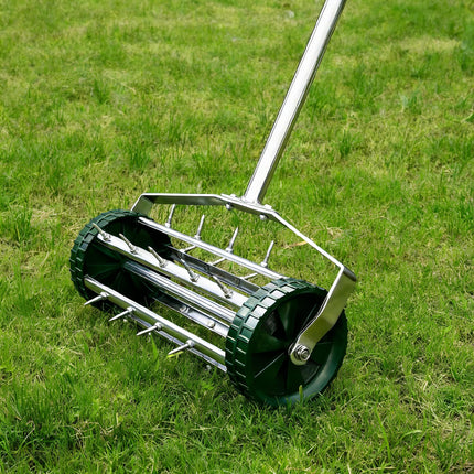 FUCIHOMA Rolling Lawn Aerator Tool, 57 Inch Back-Saving Handle, Heavy Duty Galvanized Steel Spike Aerator for Grass Roots, 1.4" D Manual Push Loosener