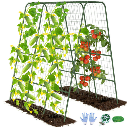 Cucumber Trellis for Raised Bed, 63" Heavy Duty U-Shape Garden Trellis for Climbing Plants Outdoor, Rustproof Plastic Metal Arch Vegetables Trellis Plant Support for Vine, Fruits, Beans and Flowers