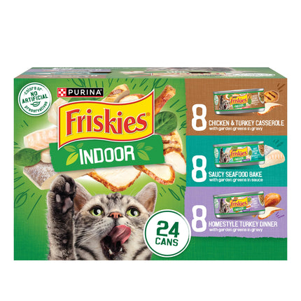 Purina Friskies Indoor Wet Cat Food Variety Pack, (24) 5.5 oz Cans