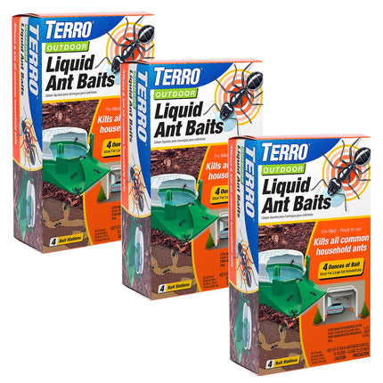 TERRO Outdoor Ready-to-Use Liquid Ant Bait Killer and Trap - Kills Common Household Ants - 12 Bait Stations - T1804-3SR