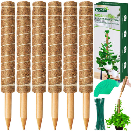 EAONE 96'' Moss Pole for Plants Indoor, 6 Pack 16” Monstera Plant Support Moss Stick for Climbing Plants, Stackable Coir Totem Pole Monstera Stakes with 12 Plant Labels & 100 Ties for Potted Plants