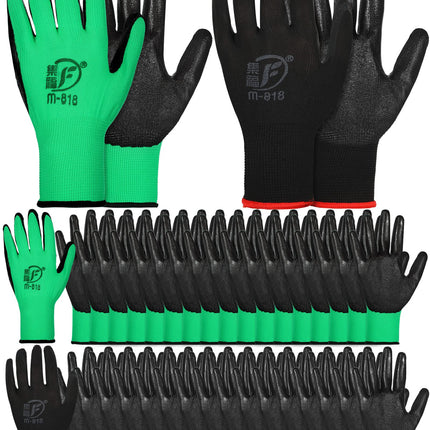Honeydak 36 Pairs Gardening Gloves for Men Women Breathable Rubber Coated Working Gloves Bulk for Gardening Construction Work(Black, Green)