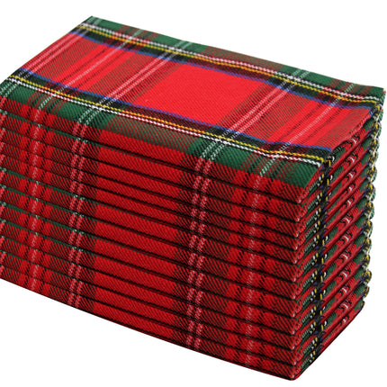 COTTON CRAFT Christmas Tartan Plaid Cloth Napkins - 12 Pack 100% Cotton