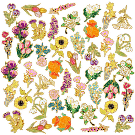 Tondiamo 54 Pcs 54 Pcs Enamel Pins Flower Enamel Pins Brooch, Wildflower