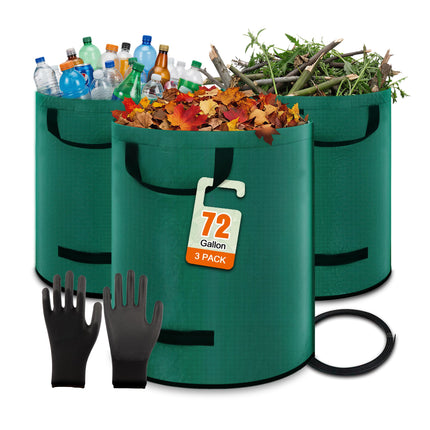 Kendo 72 Gallon Reusable Yard Bags, Heavy Duty 3 PCS Garden Leaf Bags with 4 Reinforced Handles for Fall Leaf Cleanup Grass Clippings Camping Trash