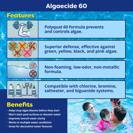 In The Swim Algaecide 60 Plus for Swimming Pools - Non-Metallic, Low Odor, Non-Foaming Algae Bloom Preventative - Chlorine Sanitizer Compatible - 1 Gallon