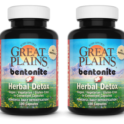 Yerba Prima Great Plains Bentonite Clay Caps Plus Herbal Detox (Pack of 2) - Food Grade - Liver & Colon Cleanse Supplement Capsules
