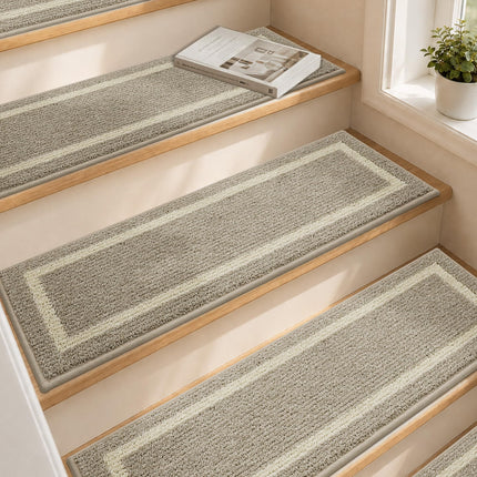 COSY HOMEER Soft Stair Treads 15pcs Non-Slip Carpet Mat 28inX9in Indoor Stair Runners for Wooden Steps,Stair Rugs for Kids and Dogs, 100% Polyester TPE Backing Beige