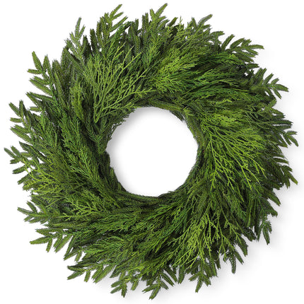 26" Large Cedar Norfolk Pine Wreath for Front Door, Faux Christmas Wreath