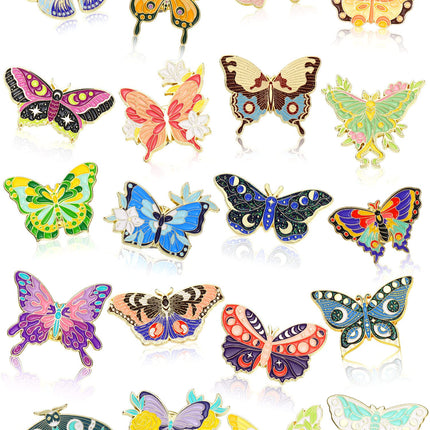 Hanaive 20 Pieces Butterfly Pins for Backpack Butterfly Brooches Cute Cool Horror Lapel Pins for Hats Clothes Decoration Gift