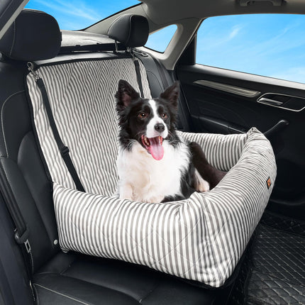 GeerDuo Dog Car Seat for Small/Medium Dogs, 2-in-1 Booster Seat & Pet Sofa Bed, Removable Washable Portable Car Travel Bed (Stripes-L-Grey)