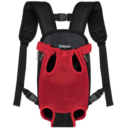 PetAmi Dog Carrier Backpack, Adjustable Dog Pet Cat Front Carrier Backpack | Ventilated Dog Chest Carrier for Hiking Camping Travel, Sling Bag for Small Medium Dog Cat Puppies, Medium, 9-13 lbs, Red