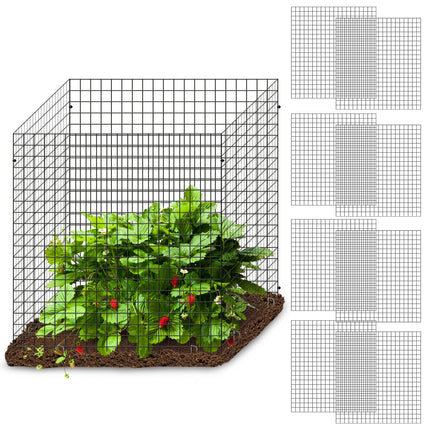 Warmfarm 12 Pics DIY Metal Plant Protectors from Deer, Garden Fencing Animal Barrier Size 11.8 * 11.8 inches, Mesh Plant Cage Chicken Wire Cloche for Plants with Stakes and Nylon Cables (12 Pcs)
