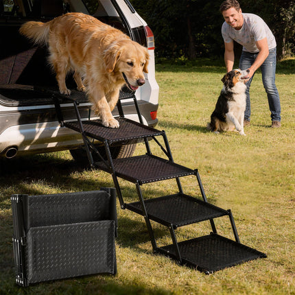 Zendova Extra Wide Dog Stairs for Car - Foldable 5-Step Non-Slip Pet Stairs for Home, Lightweight Dog Steps for Senior & Large Dogs to SUV, Truck, Bed - Supports 250 lbs