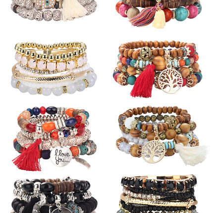 8 Sets Bohemian Stackable Bead Bracelets for Women Stretch Multilayered
