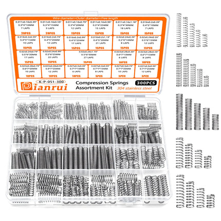 Dianrui 300PCS Compression Springs Assortment Kit 23 Different Sizes Small Spring 304 Stainless Steel Mechanical Mini Springs for DIY Repair Project