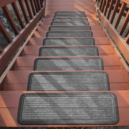 Ottomanson Outdoor Rubber Stair Treads – Ribbed Heavy-Duty Non-Slip Stair Mats – Best Grip on Concrete, Brick & Textured Step – Fastening Recommended for Wooden & RV Steps, Pack of 5