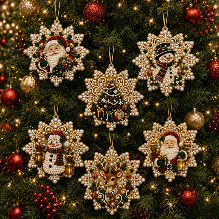 6 Pcs Christmas Pearl Art Ornament Kits, DIY Gem Craft for Tree Decor