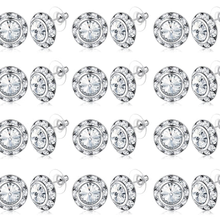 White Rhinestone Earrings Round Halo Stud Earrings for Dance Competitions